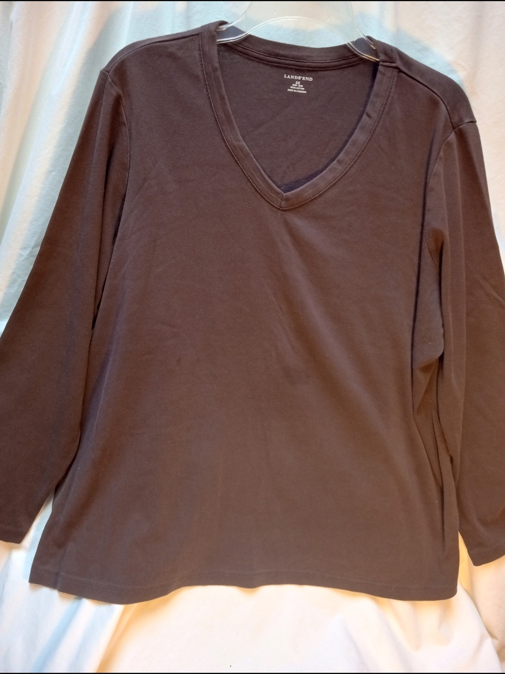 Lands' End Brown V-Neck Long Sleeve Tee